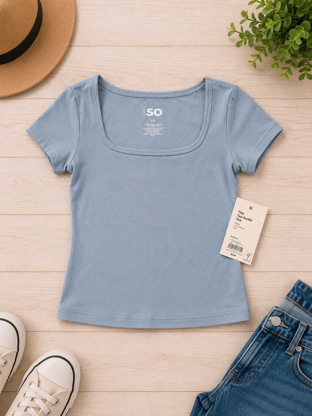 SO Light Blue Scoop Neck Short Sleeve Tee